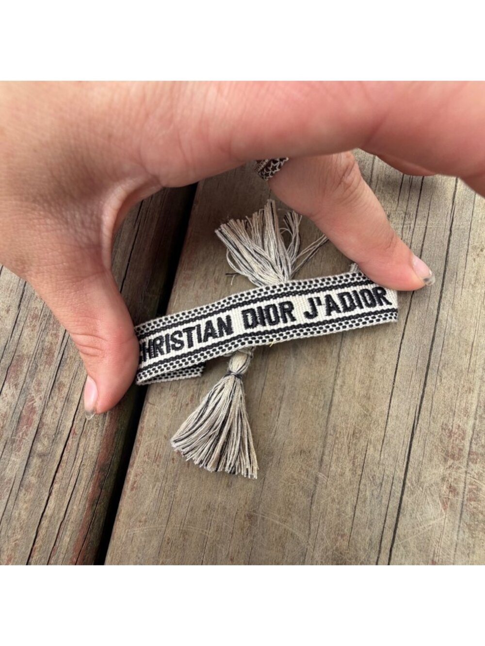 Christian Dior JAdior Woven Friendship Bracelet With Tassels Black & White Adjus